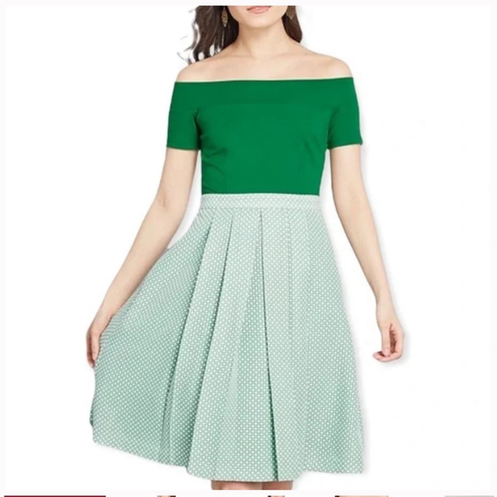 ModCloth green Double the Lovely retro pleated dress XL EUC